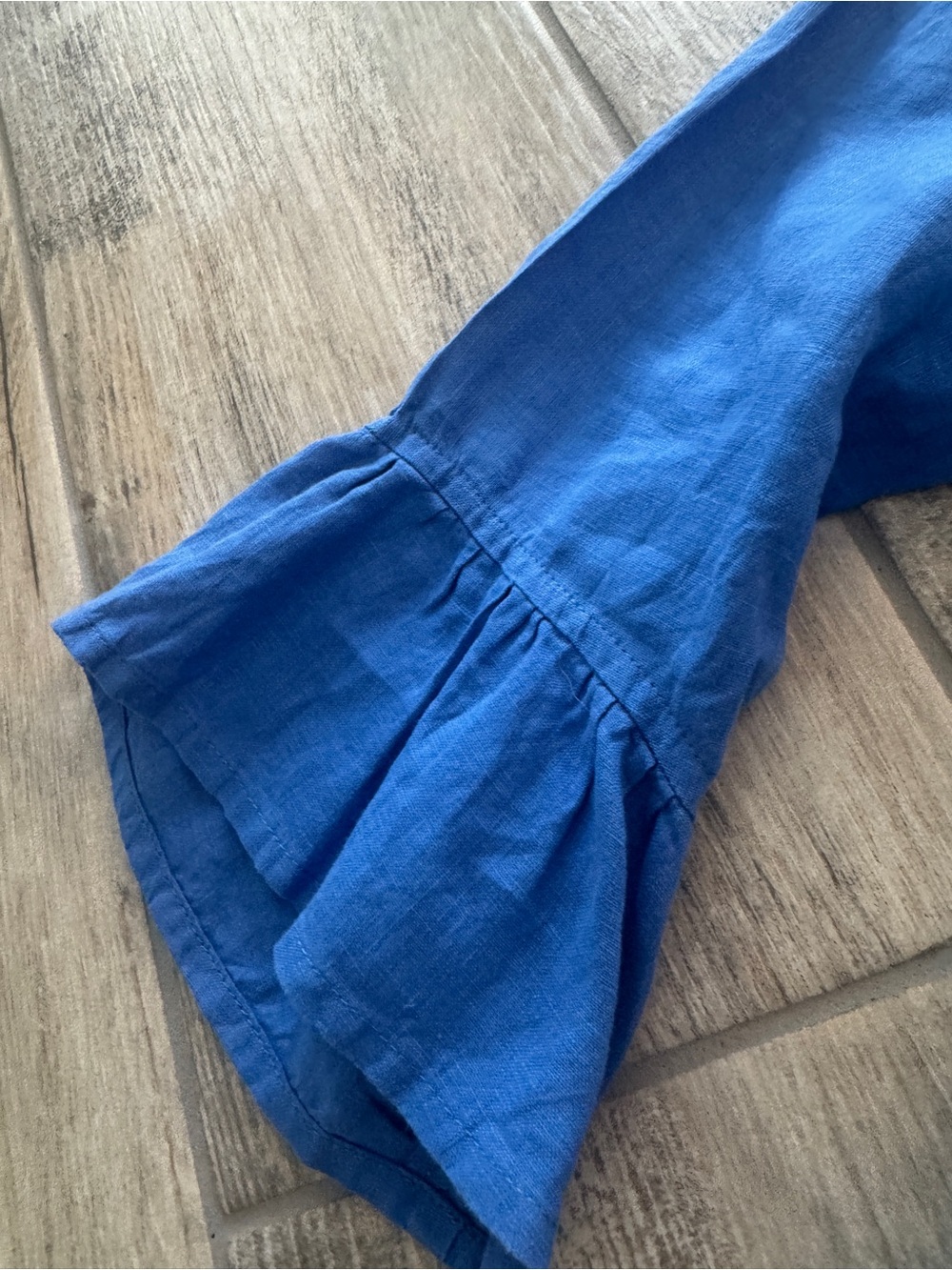 FLAX by Jeanne Engelhart Blue Linen Peplum Button Top P (0-4) - Picture 4 of 8